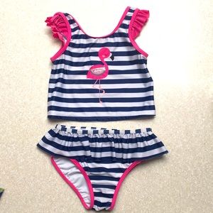 Girls 2 Piece Bathing Suit with Flamingo Detail
